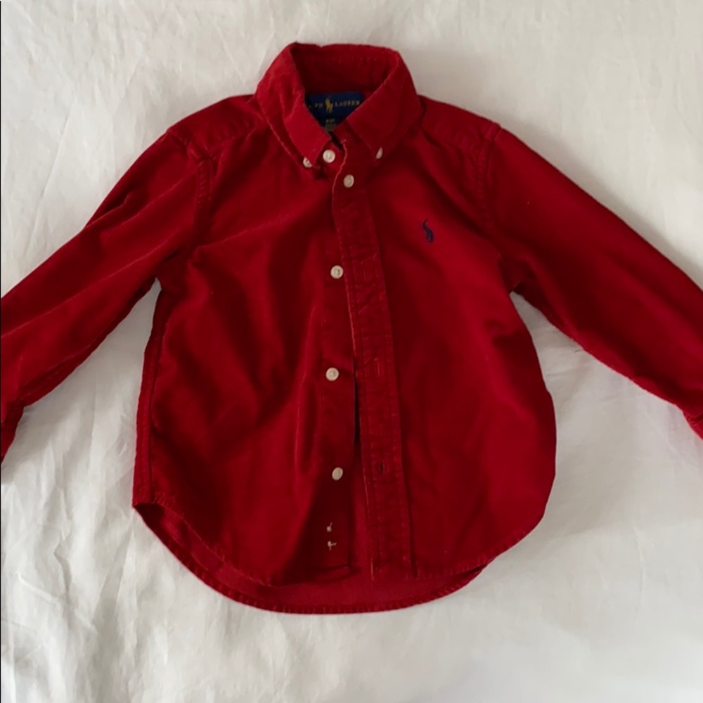 Red corduroy Ralph Lauren boys button down 2T